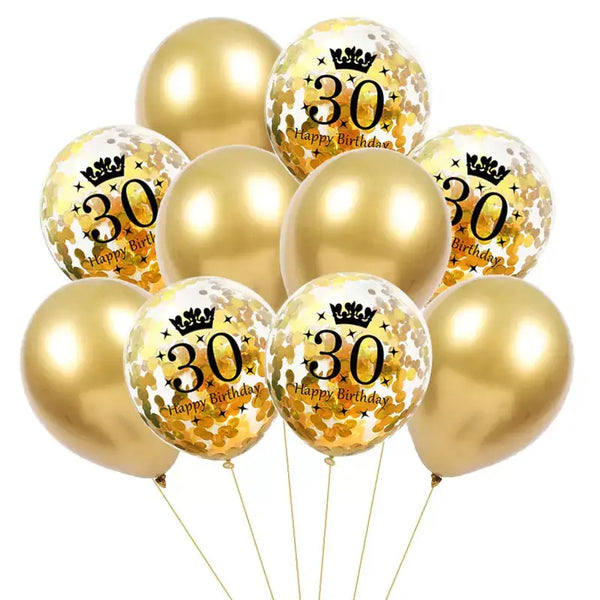 10pk 12in Gold 30th Birthday Balloon Bouquet